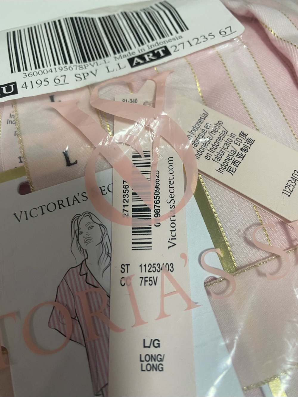 Victoria's Secret Pink and Gold Striped Women Pajama Set. Size L - Picture 2 of 7